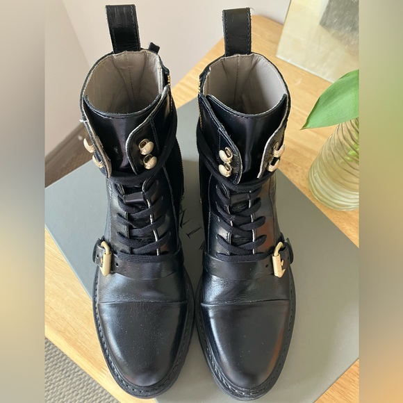 All Saints Black Donita Ankle Boot With Brass Buckle Size 7 - Picture 3 of 12